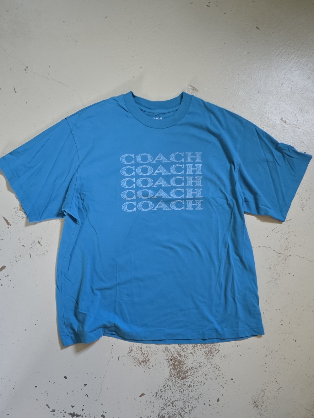 Coach Teal Blue Men's Size Large T Shirt Poppy Font